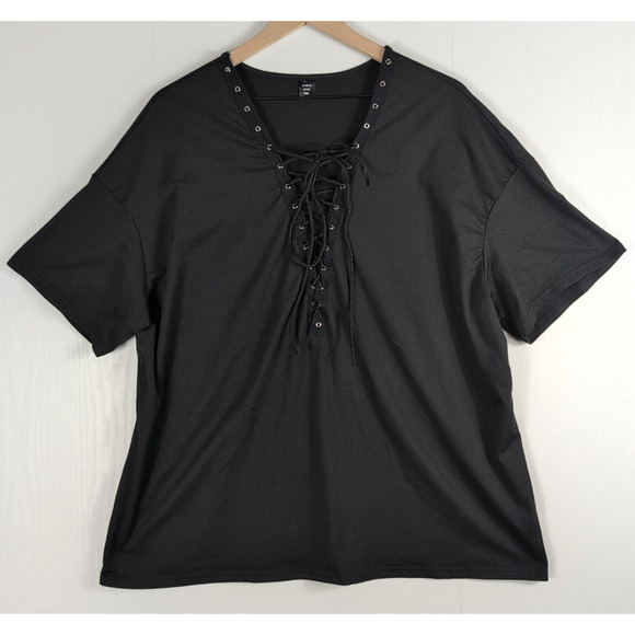 Shein Curve 0X Black Lace-Up Tunic Tee Women's Plus Large Soft Minimalist Top - Picture 1 of 10